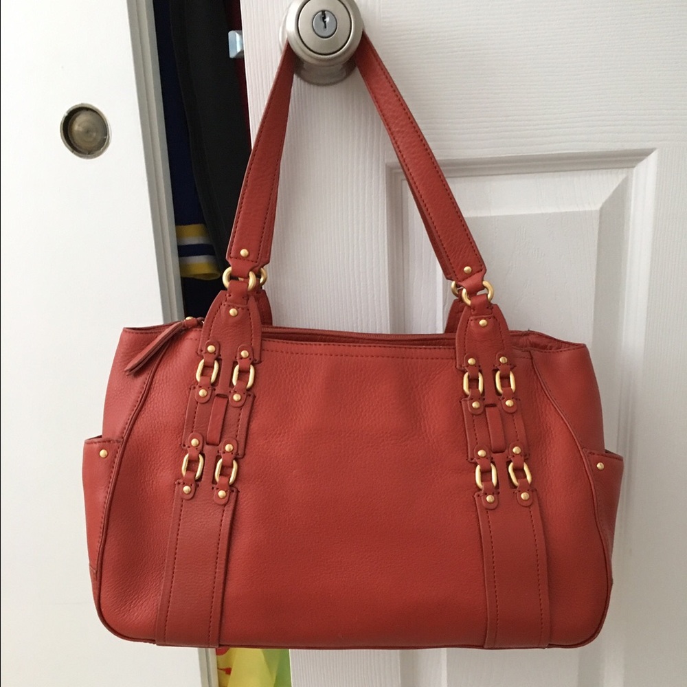 Cole Haan Orange Pebble Leather Handbag
